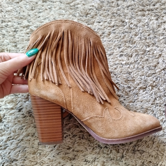 SAM EDELMAN Brown Western Design Fringed Padded Benjie Pointed Toe booties sz7,5 - Picture 4 of 9